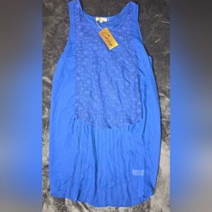 Cecico Royal Blue Lacr Pleated High Low Sleeveless Blouse
